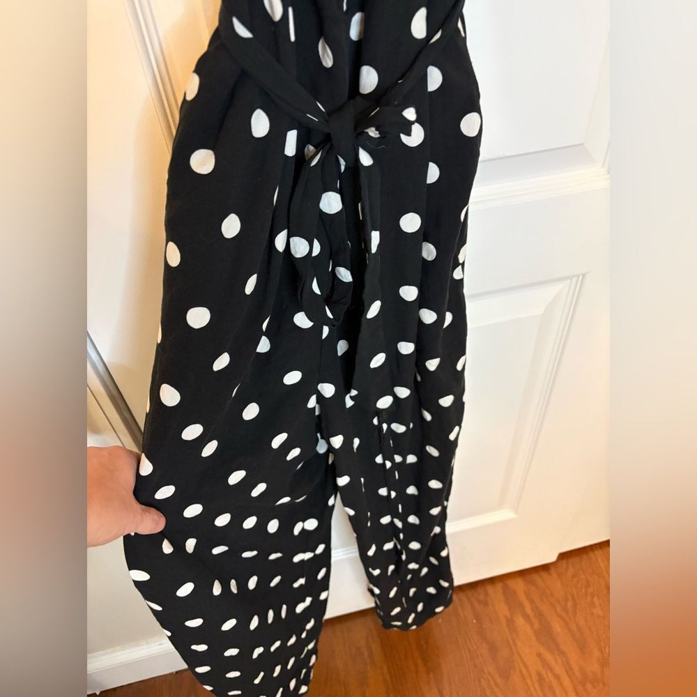 J.Crew Polka Dot Jumpsuit Black White Wide Leg Tie Waist 2 - Picture 4 of 6